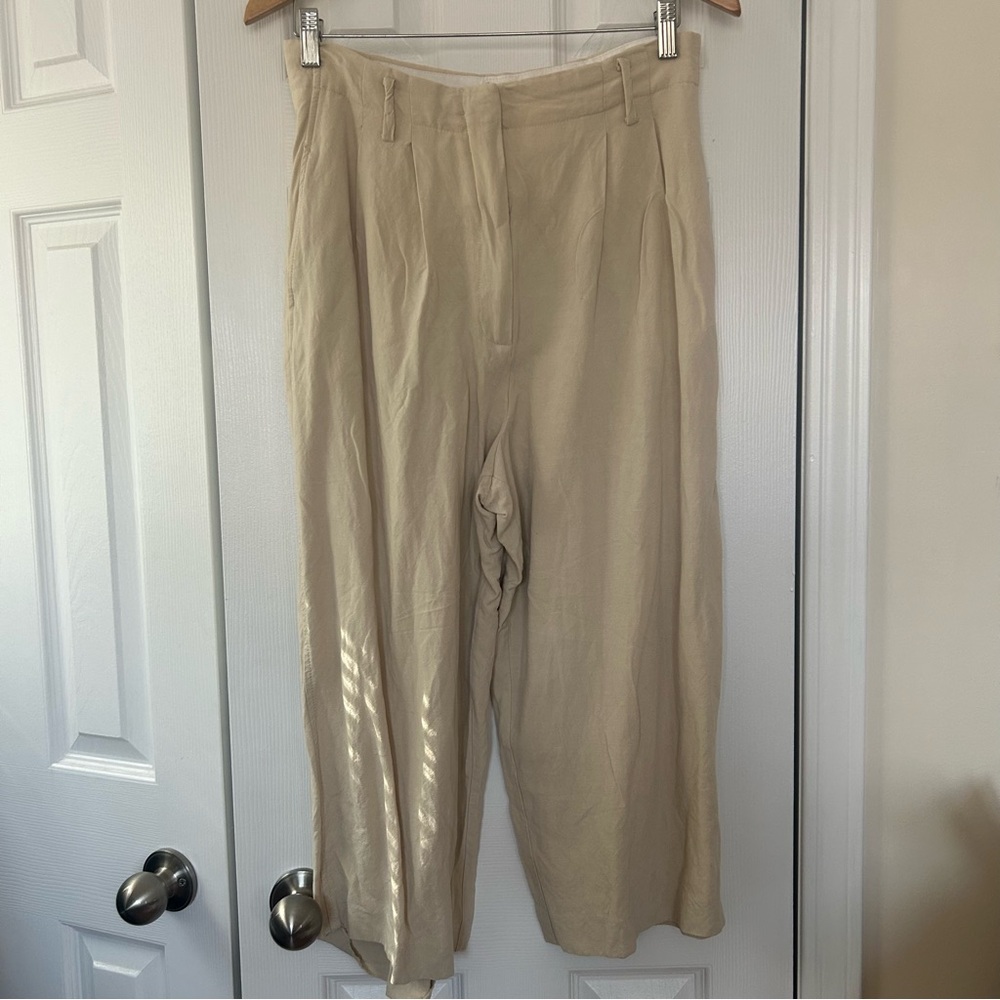 Mango (MNG) Cropped Wide Leg Linen Blend Pants – Size 10 see measurements